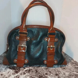 Danier | Super Cute Mini Handbag Black  and Brown Leather with Silver Hardware